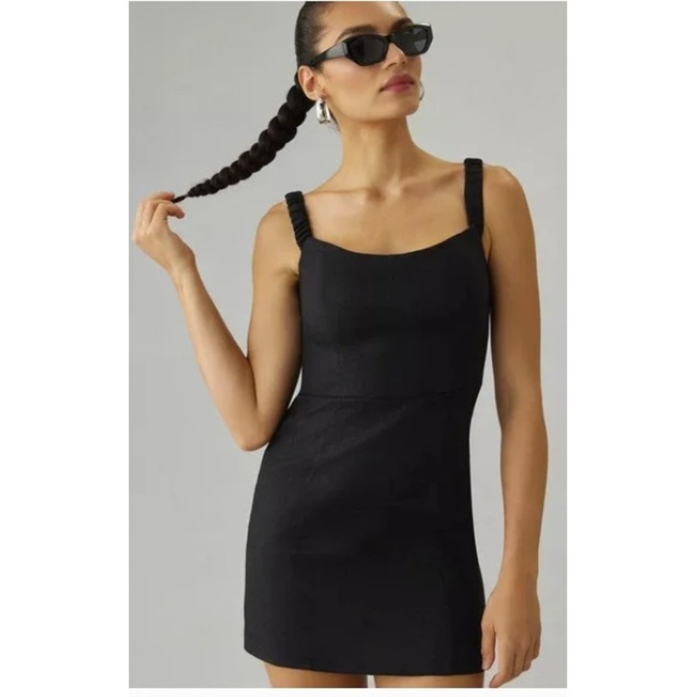 Reformation Black Square-Neck Mini Dress
